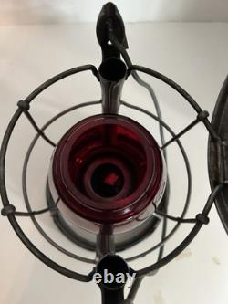 Vintage Dietz Vesta New York Railroad Lamp withembossed red globe