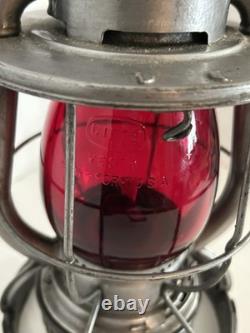 Vintage Dietz Vesta New York Railroad Lamp withembossed red globe