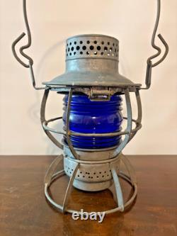 Vintage Dressel Central Railroad of NJ Hand Lantern Kopp Colbalt Blue Globe