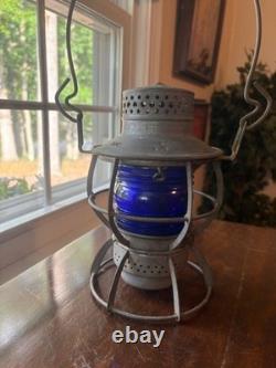 Vintage Dressel Central Railroad of NJ Hand Lantern Kopp Colbalt Blue Globe