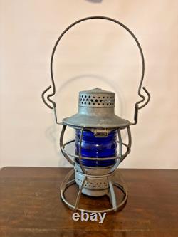 Vintage Dressel Central Railroad of NJ Hand Lantern Kopp Colbalt Blue Globe