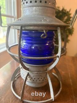 Vintage Dressel Central Railroad of NJ Hand Lantern Kopp Colbalt Blue Globe