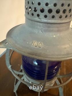 Vintage Dressel Central Railroad of NJ Hand Lantern Kopp Colbalt Blue Globe