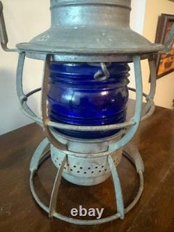 Vintage Dressel Central Railroad of NJ Hand Lantern Kopp Colbalt Blue Globe