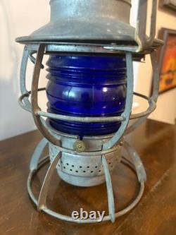 Vintage Dressel Central Railroad of NJ Hand Lantern Kopp Colbalt Blue Globe