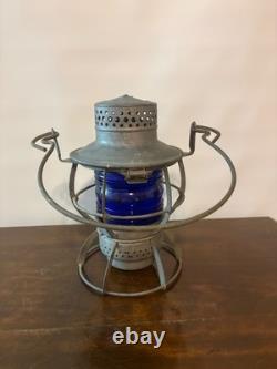 Vintage Dressel Central Railroad of NJ Hand Lantern Kopp Colbalt Blue Globe