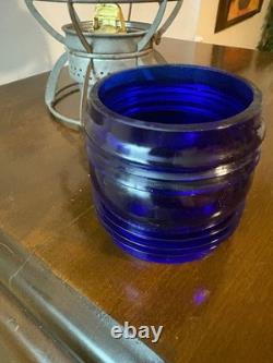 Vintage Dressel Central Railroad of NJ Hand Lantern Kopp Colbalt Blue Globe