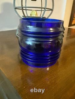 Vintage Dressel Central Railroad of NJ Hand Lantern Kopp Colbalt Blue Globe