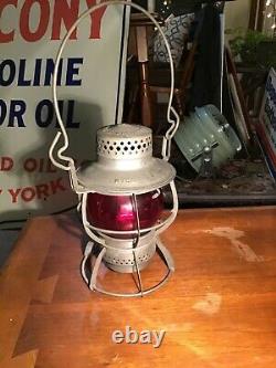 Vintage Dressel N. Y. C. S. Railroad Lantern With Red Embossed Cnx Glass Globe