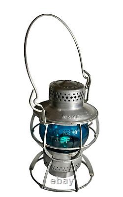 Vintage Dressel Railroad Lantern AT & SF Railway Corning Etched Blue Globe Mint