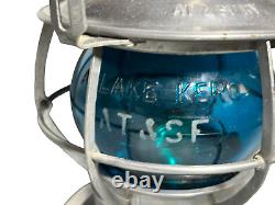 Vintage Dressel Railroad Lantern AT & SF Railway Corning Etched Blue Globe Mint