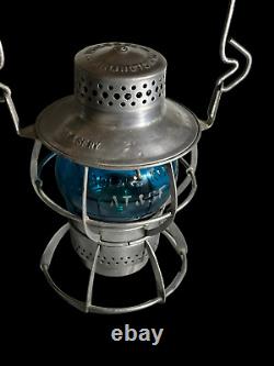 Vintage Dressel Railroad Lantern AT & SF Railway Corning Etched Blue Globe Mint