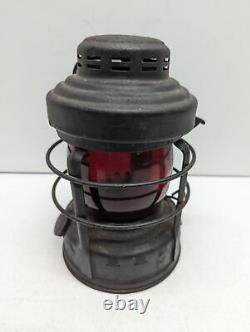 Vintage Embury Luck-E-Lite No. 25 Railroad Train Contractor Lantern with Red Globe