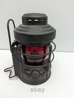 Vintage Embury Luck-E-Lite No. 25 Railroad Train Contractor Lantern with Red Globe