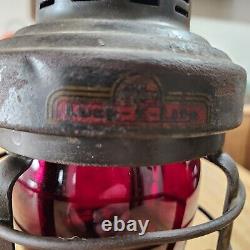 Vintage Embury Luck-E-Lite No. 25 Railroad Train Contractor Lantern with Red Globe