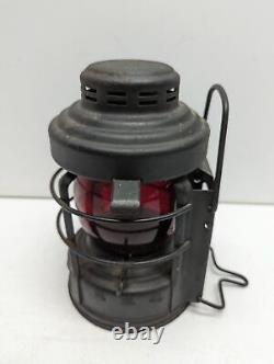 Vintage Embury Luck-E-Lite No. 25 Railroad Train Contractor Lantern with Red Globe