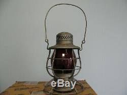 Vintage Erie Tall Dbl Wire Railroad Lantern With Red Cast Globe