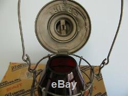 Vintage Erie Tall Dbl Wire Railroad Lantern With Red Cast Globe