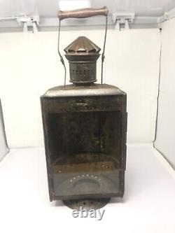 Vintage Genuine Iron Glass Made Big Railway Lantern Railroad Lighting Lamp Rare