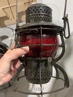 Vintage L&N Armspear 1925 railroad lantern red globe Lot Set 3 New York Lamp