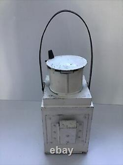 Vintage Large White Metal Railway Kerosene Train Tail Lamp