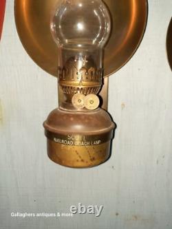 Vintage Lot Scott railroad coach lamp Pullman Silver palace car Brass Oil Lamps