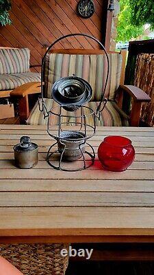 Vintage NKP Nickel Plate Road Railroad Lantern with Red Etched Globe