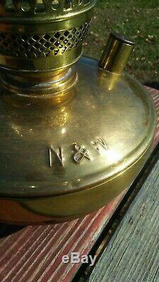 Vintage Norfolk & Western Railroad Brass Oil Lamp Adams & Westlake Pyrex Globe