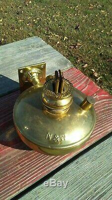 Vintage Norfolk & Western Railroad Brass Oil Lamp Adams & Westlake Pyrex Globe