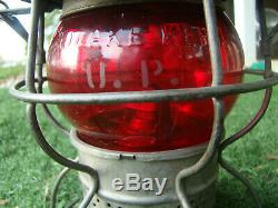 Vintage Old Adlake Kero Railroad Lantern UPRR Union Pacific Etched Red Globe