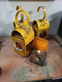 Vintage Paraffin Road Works / Railway Safety Lamp With Burner. 4 available