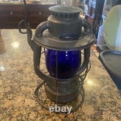 Vintage RARE Blue globe Railroad Lantern Dietz Vesta New York U. S. A Antique