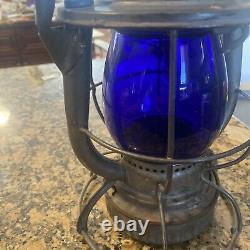 Vintage RARE Blue globe Railroad Lantern Dietz Vesta New York U. S. A Antique