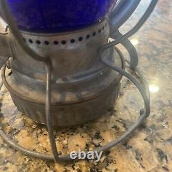 Vintage RARE Blue globe Railroad Lantern Dietz Vesta New York U. S. A Antique