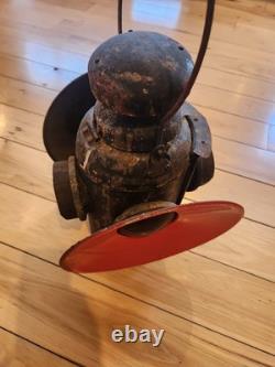 Vintage Railroad 4-Way Lantern Red & Green Glass Lenses Signal Lamp