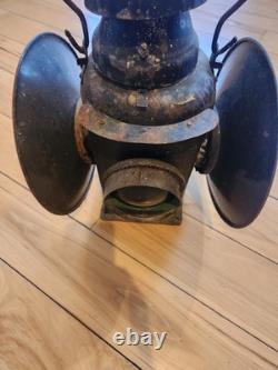 Vintage Railroad 4-Way Lantern Red & Green Glass Lenses Signal Lamp
