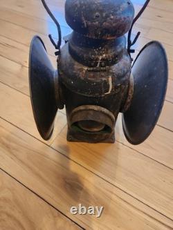 Vintage Railroad 4-Way Lantern Red & Green Glass Lenses Signal Lamp