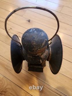 Vintage Railroad 4-Way Lantern Red & Green Glass Lenses Signal Lamp