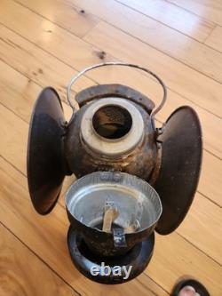 Vintage Railroad 4-Way Lantern Red & Green Glass Lenses Signal Lamp