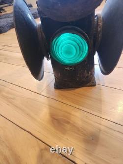 Vintage Railroad 4-Way Lantern Red & Green Glass Lenses Signal Lamp