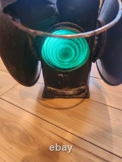 Vintage Railroad 4-Way Lantern Red & Green Glass Lenses Signal Lamp