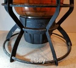 Vintage Railroad Lantern Dressel Railway With Amber Globe