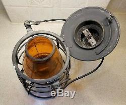 Vintage Railroad Lantern Dressel Railway With Amber Globe