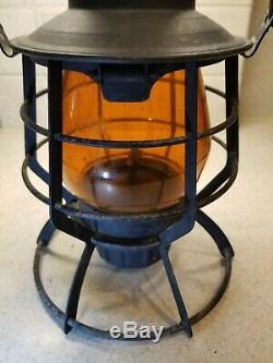 Vintage Railroad Lantern Dressel Railway With Amber Globe