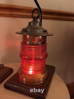 Vintage Railroad Lantern Lamp Set, Red Globe, Cooper Metal, Electric