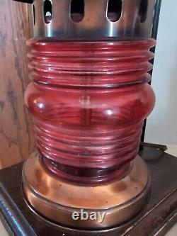 Vintage Railroad Lantern Lamp Set, Red Globe, Cooper Metal, Electric