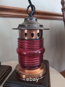 Vintage Railroad Lantern Lamp Set, Red Globe, Cooper Metal, Electric