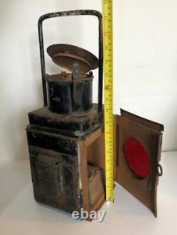 Vintage Railroad Lantern Lamp Two White & One Red Lens Heavily Rusted READ DESCR