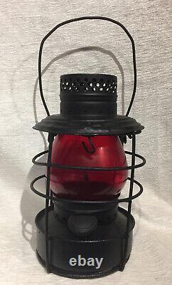 Vintage Railroad Lantern Lamp Unique Cage St Louis Handlan Red Globe