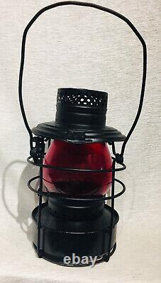 Vintage Railroad Lantern Lamp Unique Cage St Louis Handlan Red Globe